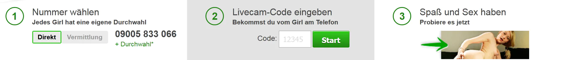 In 3 einfachen Schritten den Livecam Telefonsex starten